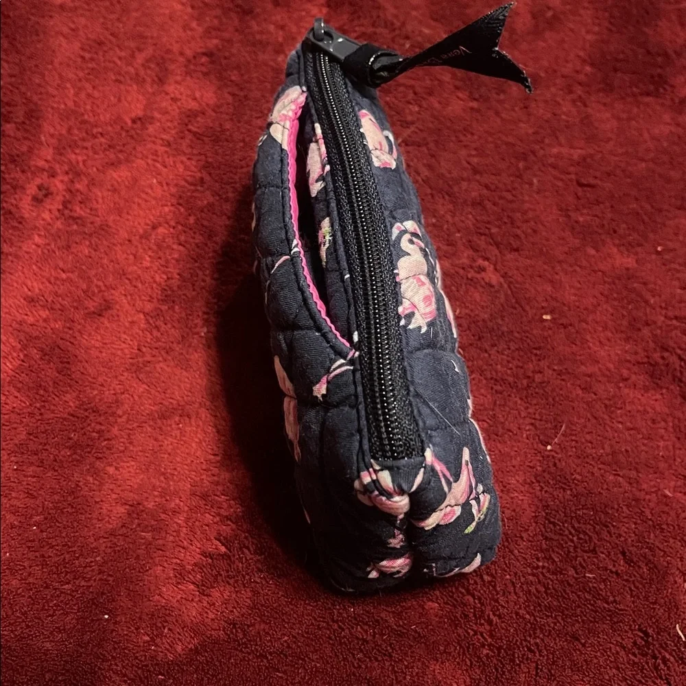 Vera Bradley Black and Pink Flamingo Quilted Small Pouch with Mirror
